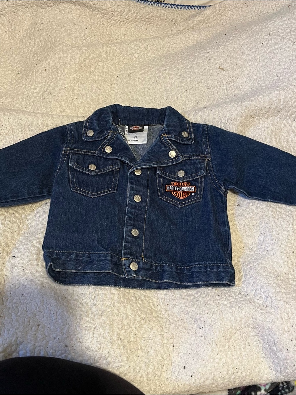 Harley-Davidson Baby Denim Jacket 0-6 Month Blue Button Long Sleeve Logo Pockets